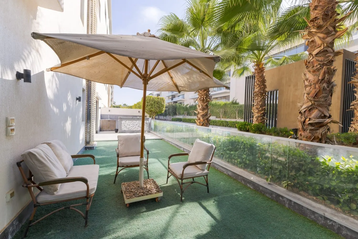 Garden Terrace with Outdoor Counter — 2-Bedroom Apartment, New Cairo