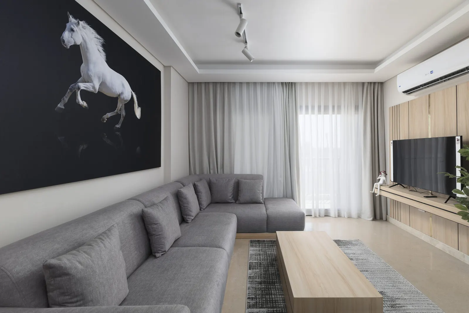 White Stallion Living Room — 2-Bedroom Apartment, Sheikh Zayed