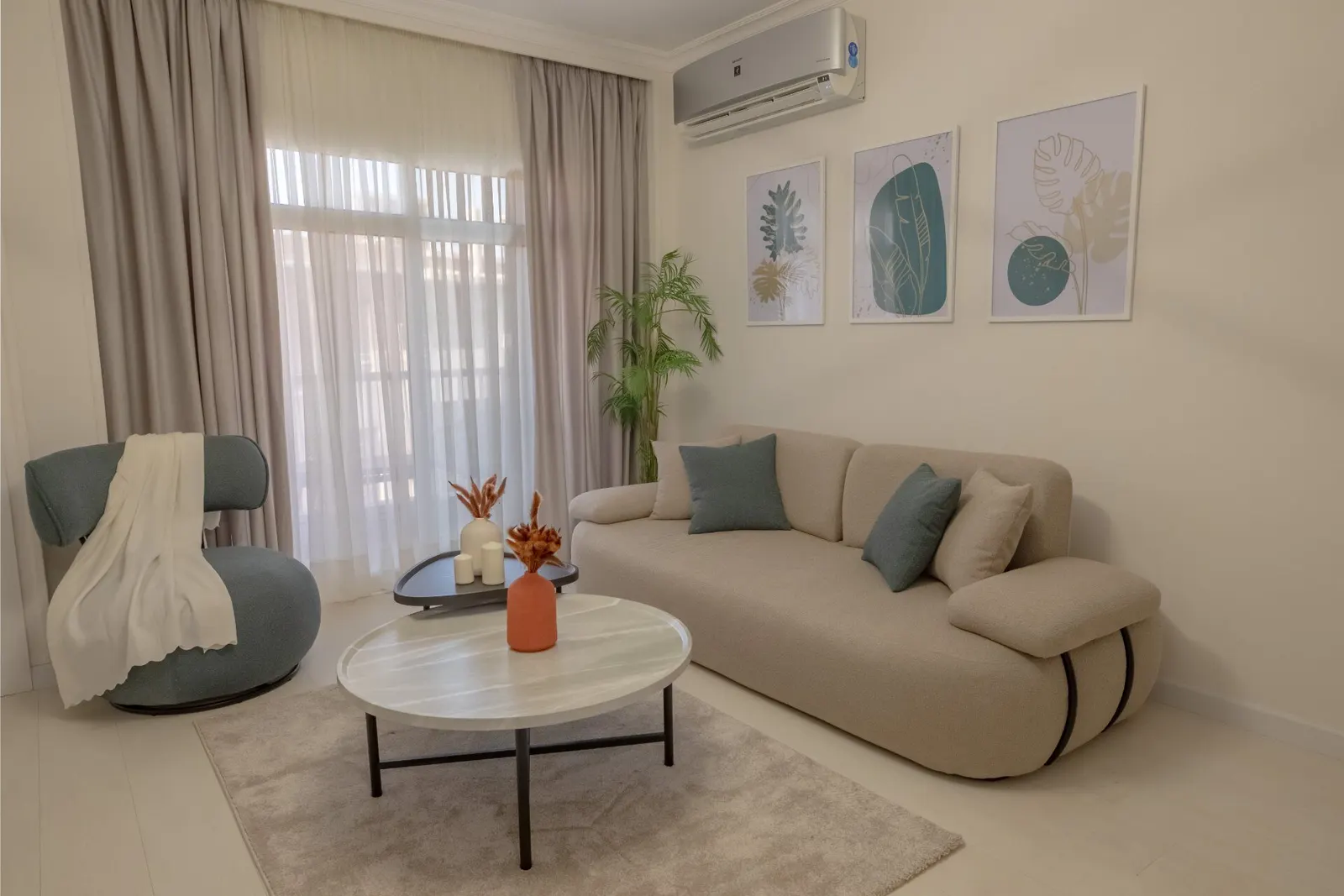 Leaf Prints & Dove Grey — 2-Bedroom, Madinaty