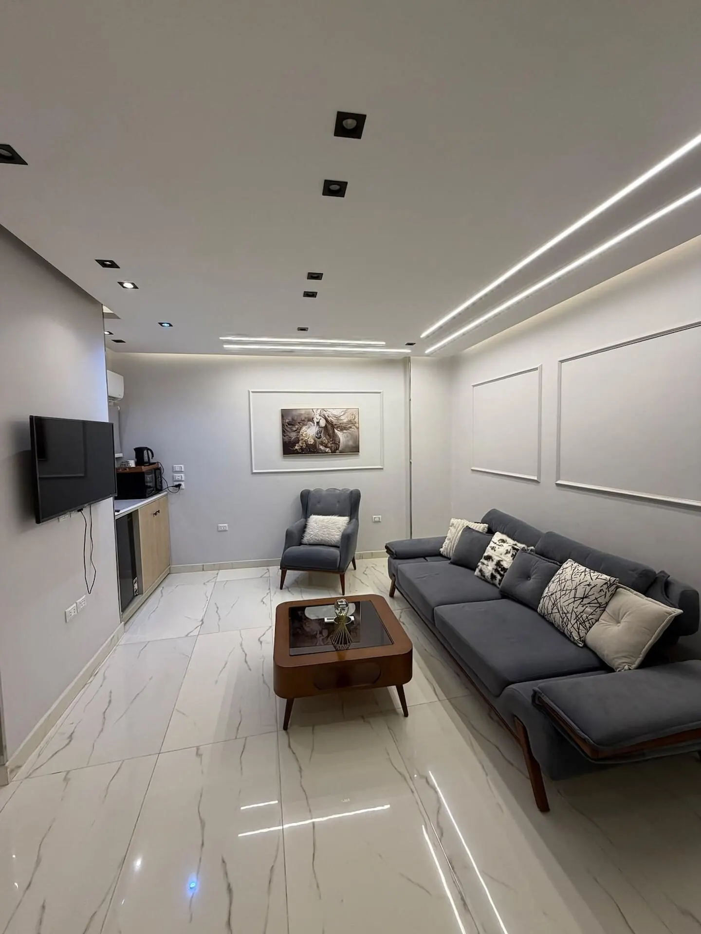 Calm Grey Corniche Flat — 1-Bedroom, Agouza (SA1)