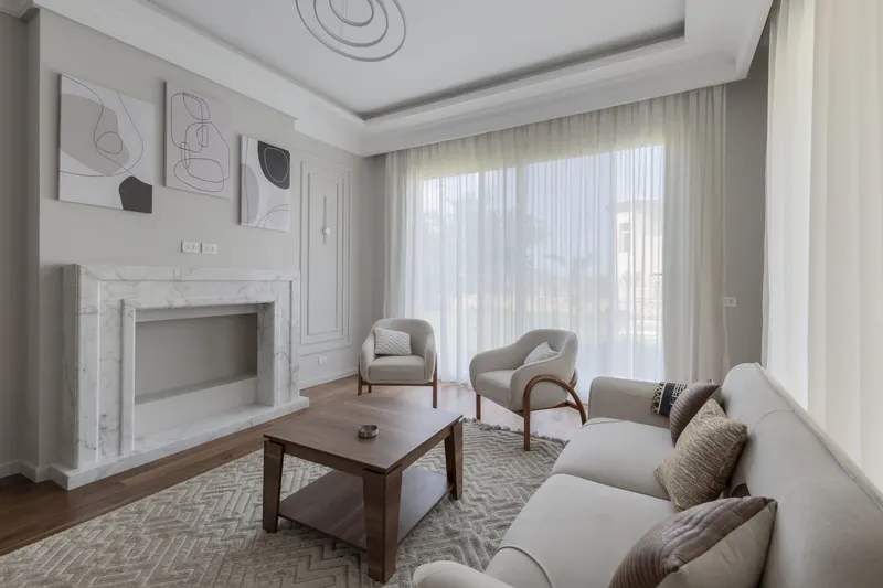 Marble Fireplace and Stepped Pool — 5-Bedroom Villa, Sheikh Zayed, photo 5
