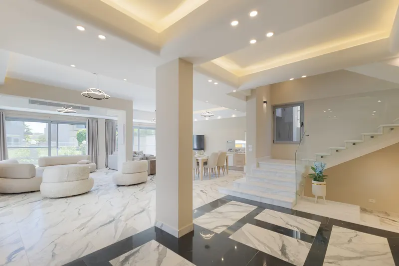 Veined Marble and Lawn-Side Lounge — 4-Bedroom Villa, Sheikh Zayed