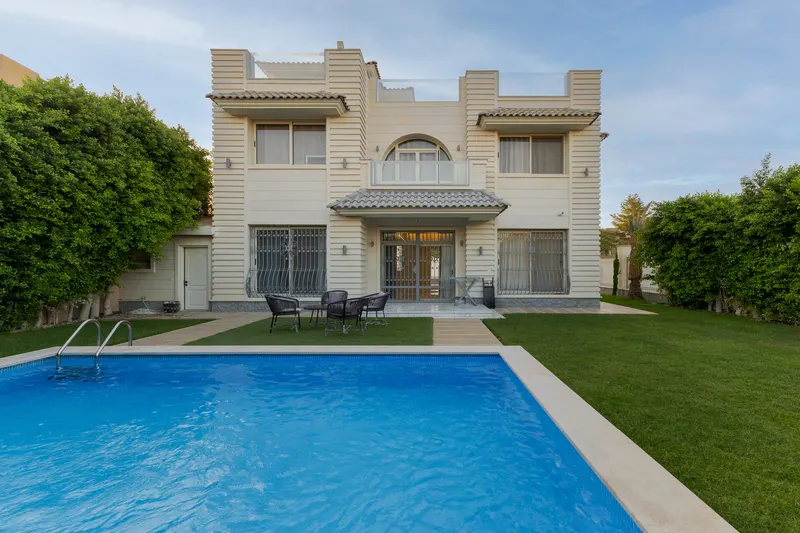 Clapboard Facade and Lawn Pool — 6-Bedroom Villa, Sheikh Zayed