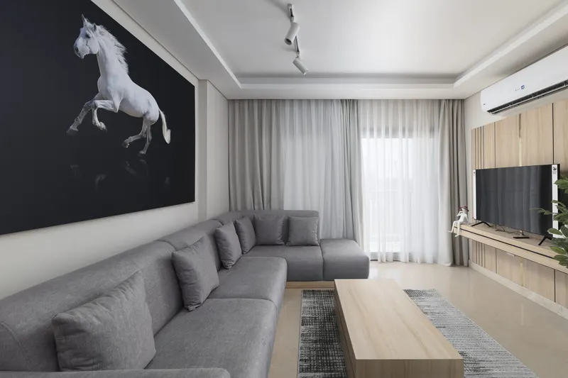 White Stallion Living Room — 2-Bedroom Apartment, Sheikh Zayed