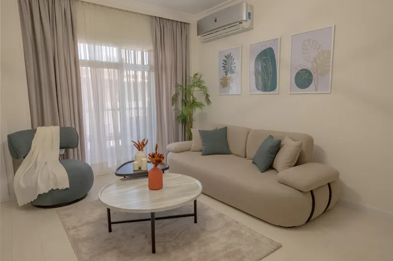 Leaf Prints & Dove Grey — 2-Bedroom, Madinaty
