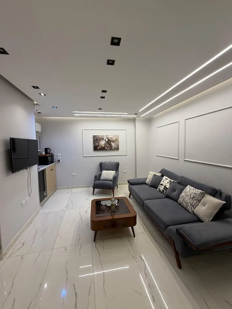 Calm Grey Corniche Flat — 1-Bedroom, Agouza (SA1)